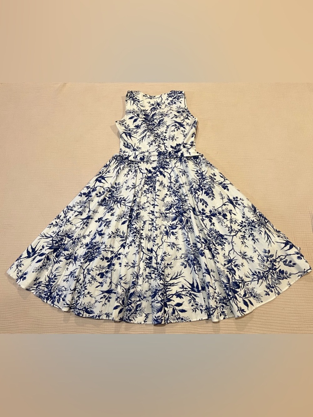 The J. Peterman Company Toile de Jouy Kentucky Derby Dress Blue & White Sz 10 - Picture 8 of 12